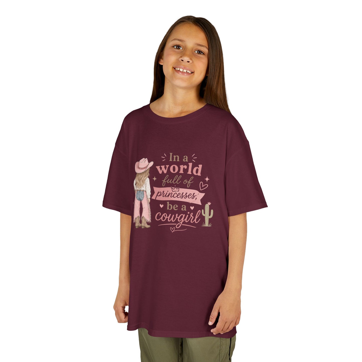 "In a world full of princesses be a cowgirl" Pink Western Graphic - Kids Tee