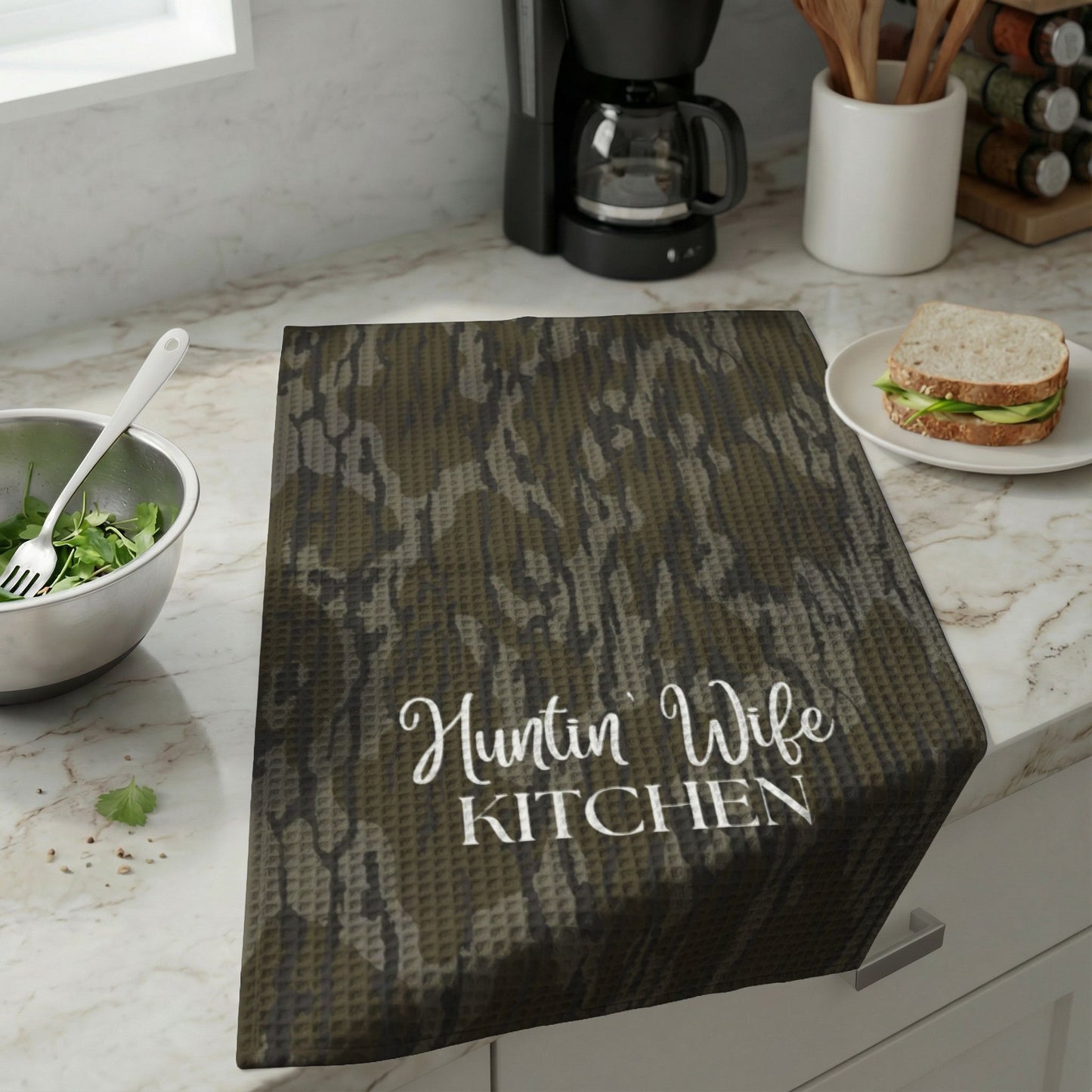 Huntin' Wife Kitchen Waffle-Weave Tea Towel - Camo Decorative Kitchen Towel