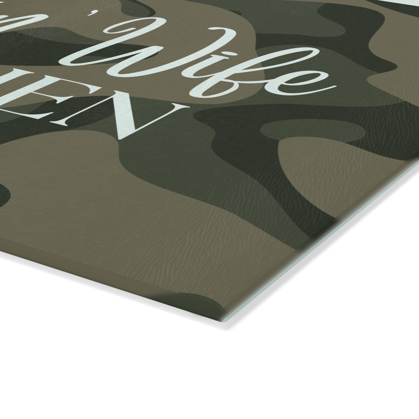 Glass Cutting Board — "Huntin' Wife Kitchen" Camo Decorative & Functional Cutting Board
