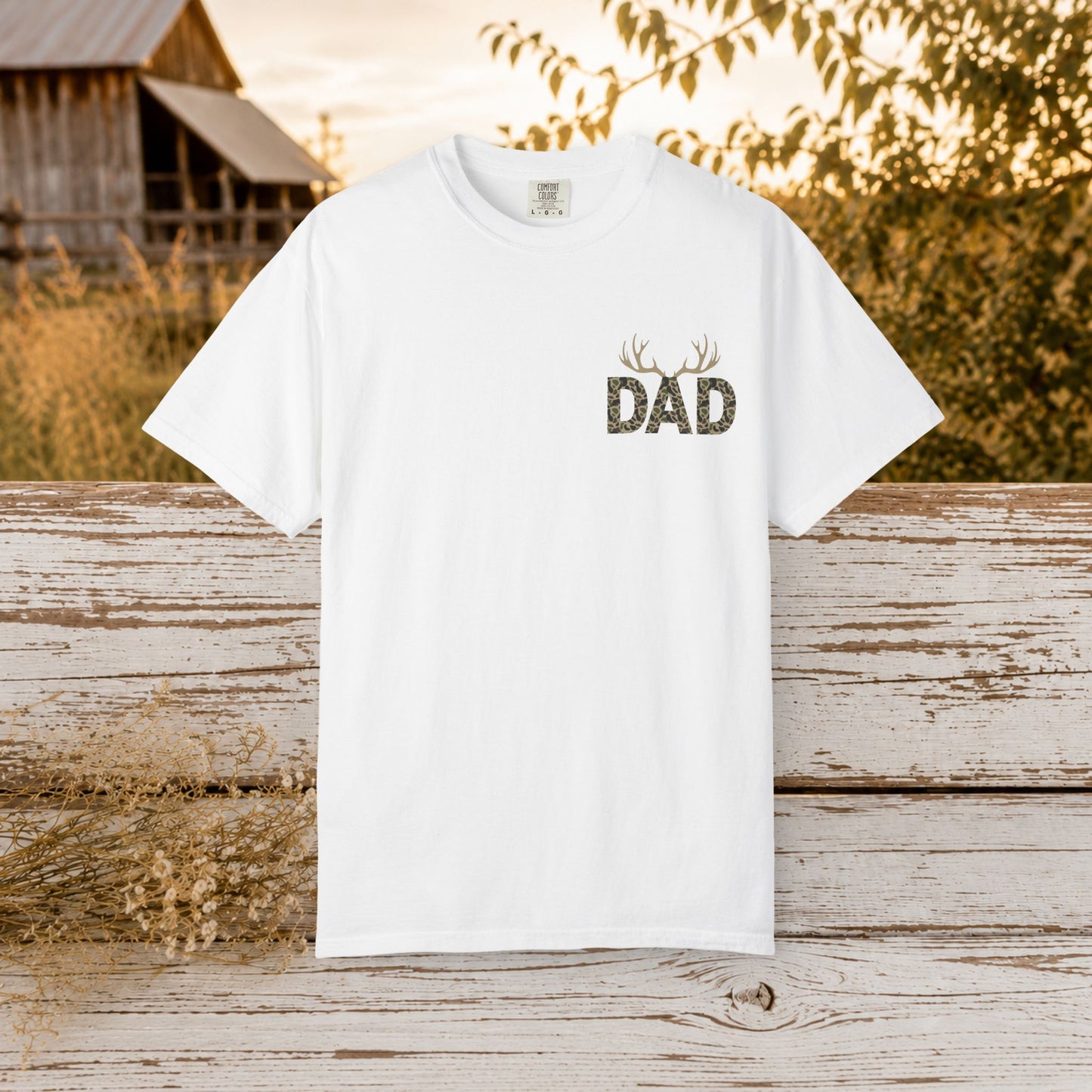 Dad Camo Deer Antler Shirt, Country Dad Hunting T-Shirt, Rustic Fathers Day Gift for Hunter, Antlers Graphic Tee for Dad, Outdoorsman Gift