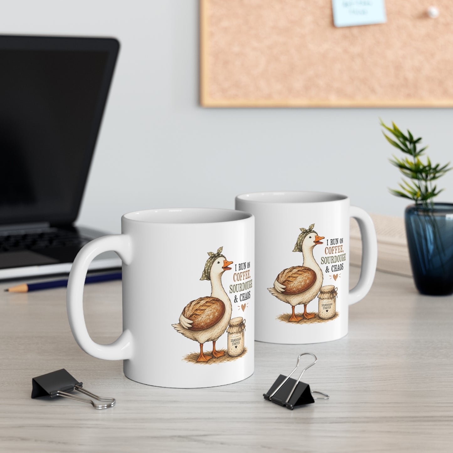 "I Run on Coffee, Sourdough & Chaos" Cute Goose Design - Coffee & Sourdough Mug