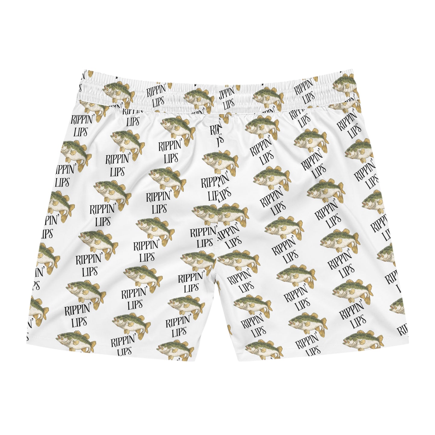 Fishing Swim Trunks — 'Rippin' Lips' Bass Pattern Mid-Length Lake Shorts