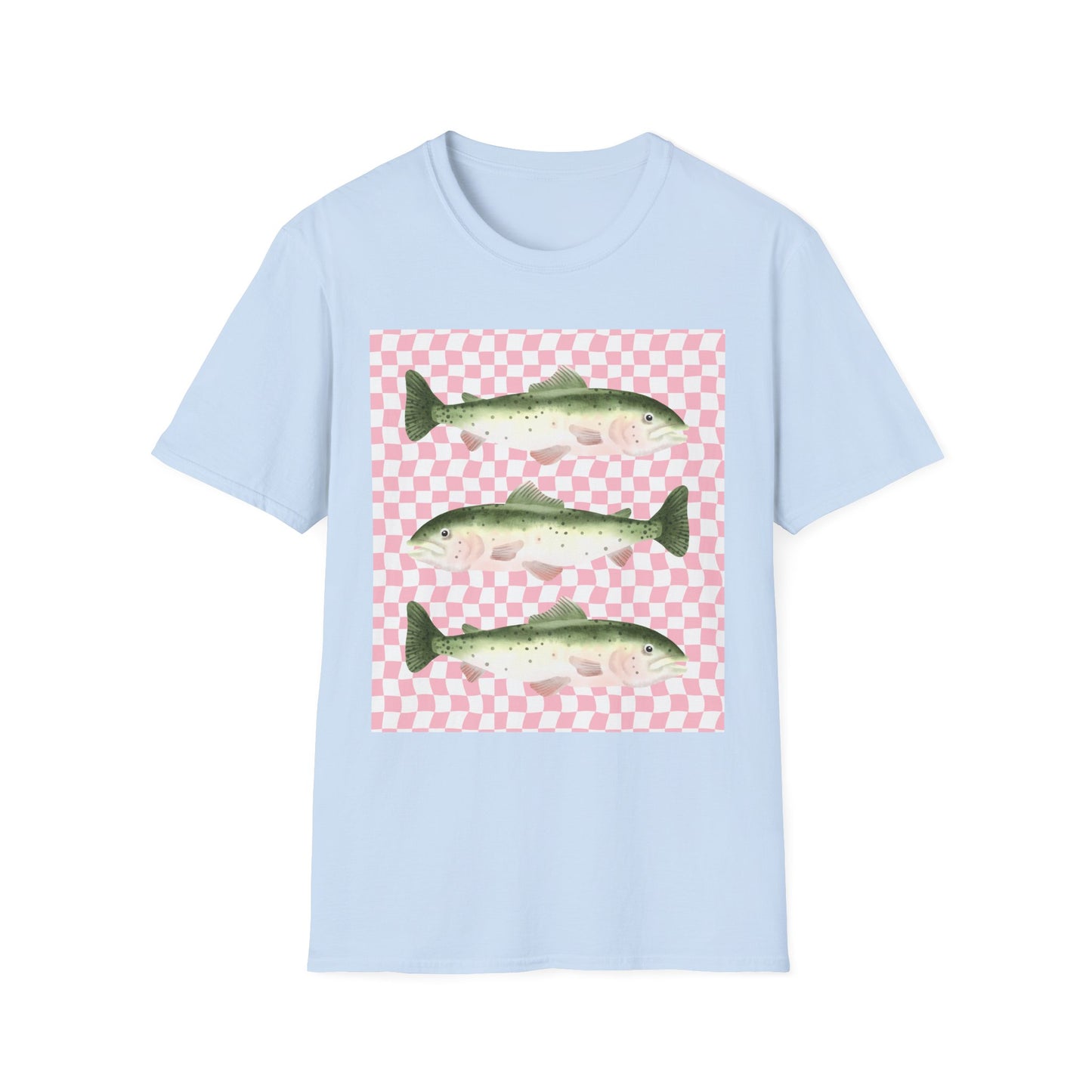 Three Vintage Fish T-Shirt | Pink Checkerboard Background