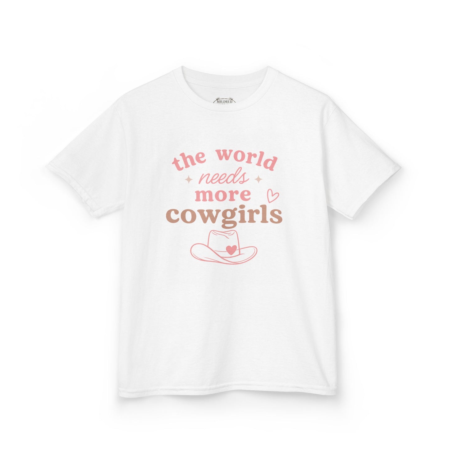 “The World Needs More Cowgirls” Pink Cowgirl Graphic - Kids Tee