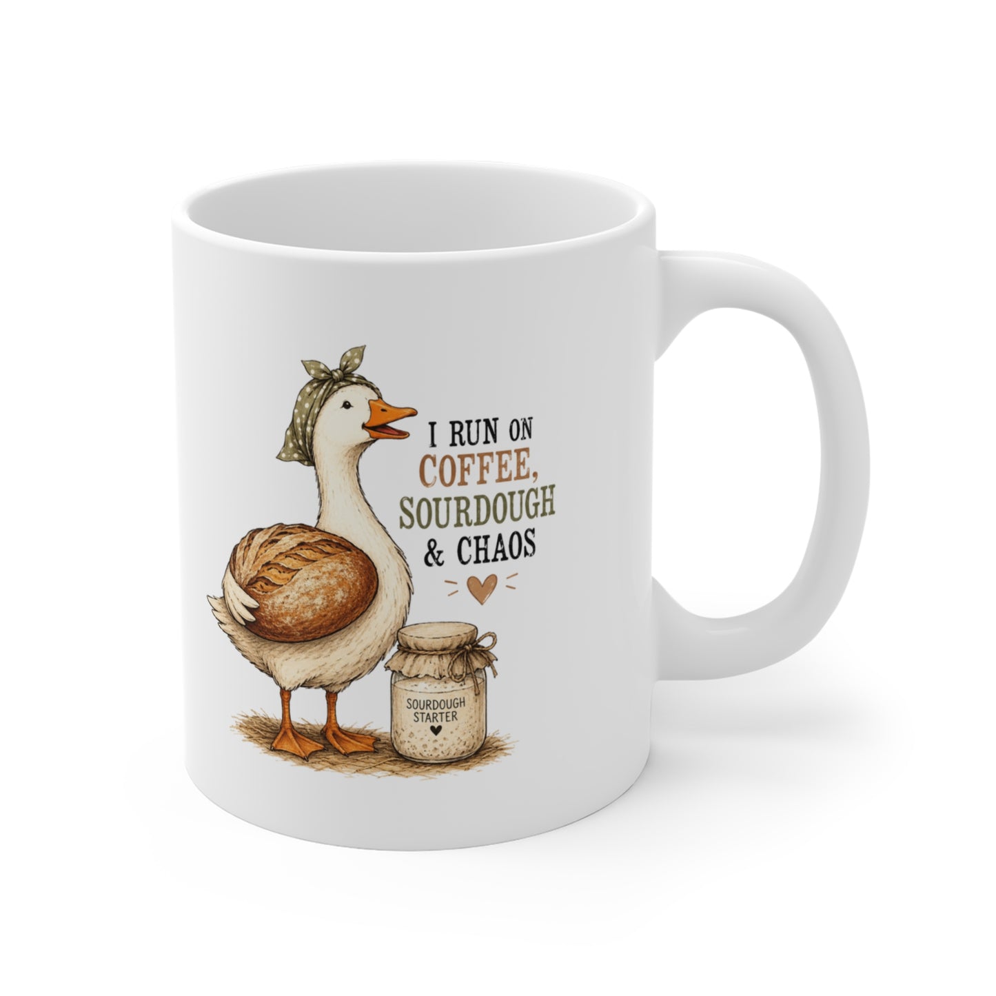 "I Run on Coffee, Sourdough & Chaos" Cute Goose Design - Coffee & Sourdough Mug