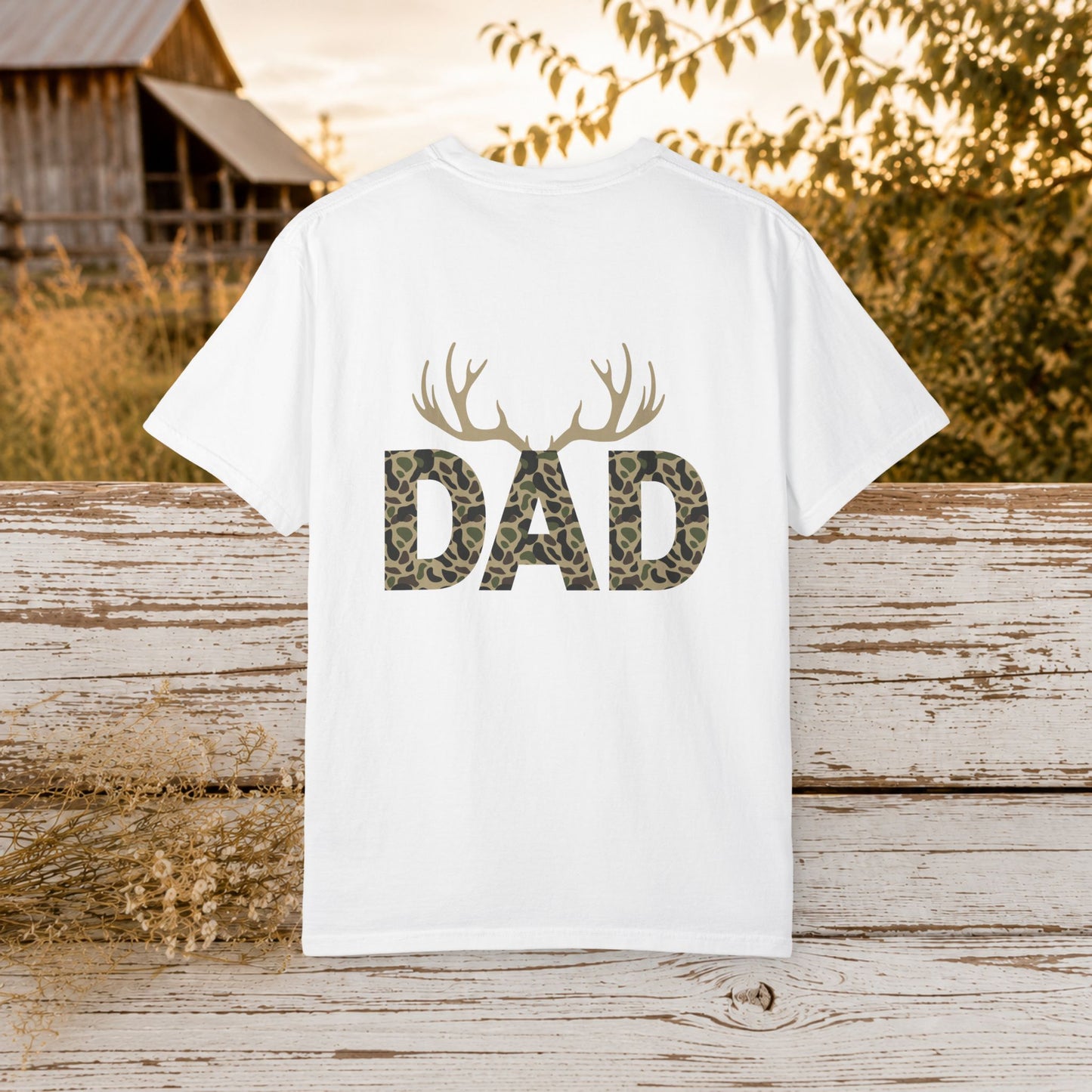 Dad Camo Deer Antler Shirt, Country Dad Hunting T-Shirt, Rustic Fathers Day Gift for Hunter, Antlers Graphic Tee for Dad, Outdoorsman Gift