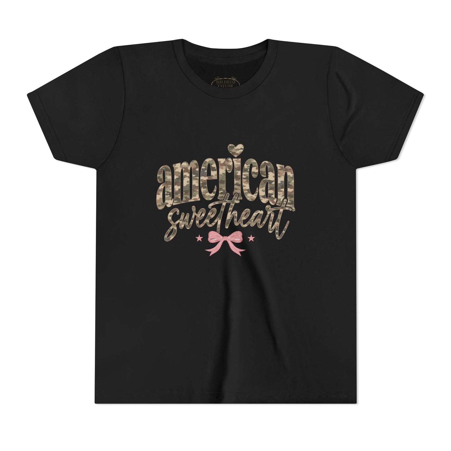 American Sweetheart Youth Tee — Camouflage Print Patriotic Kids Shirt