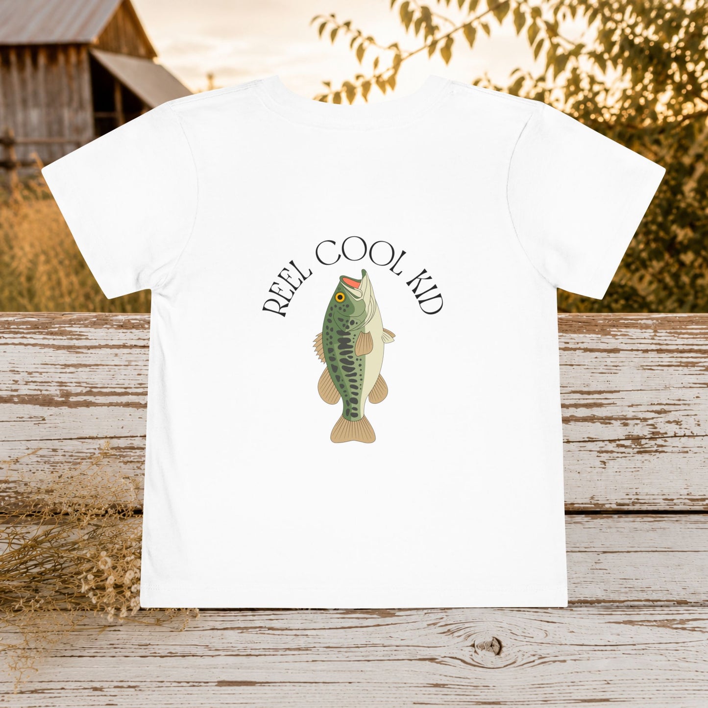 “Reel Cool Kid” Fishing Bass Graphic - Toddler Tee