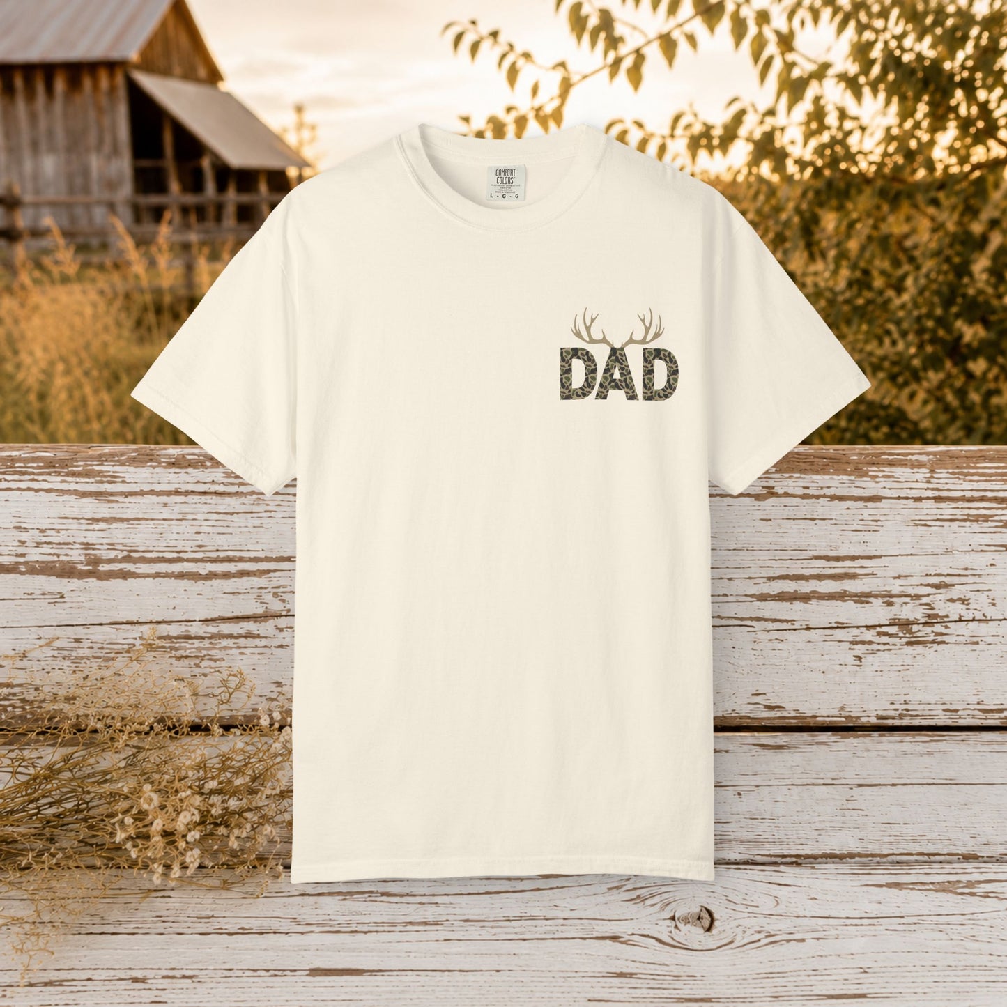 Dad Camo Deer Antler Shirt, Country Dad Hunting T-Shirt, Rustic Fathers Day Gift for Hunter, Antlers Graphic Tee for Dad, Outdoorsman Gift