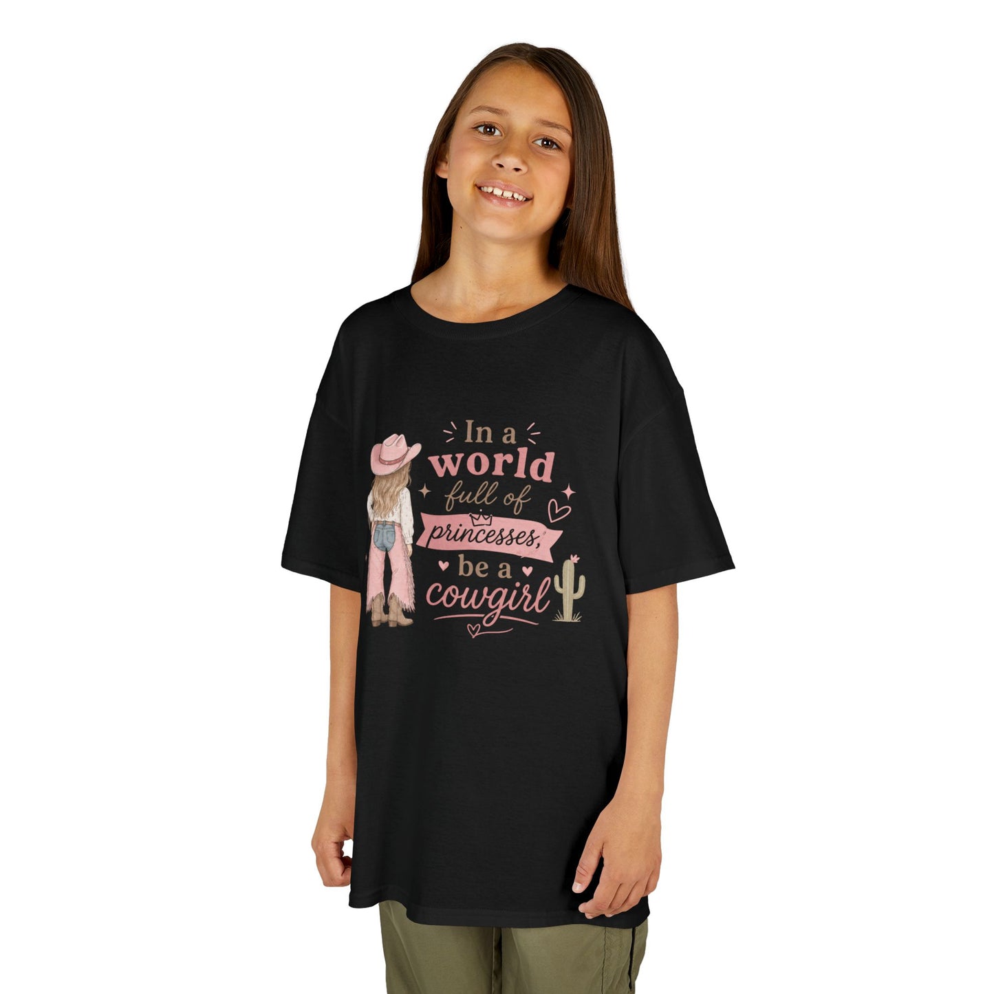 "In a world full of princesses be a cowgirl" Pink Western Graphic - Kids Tee
