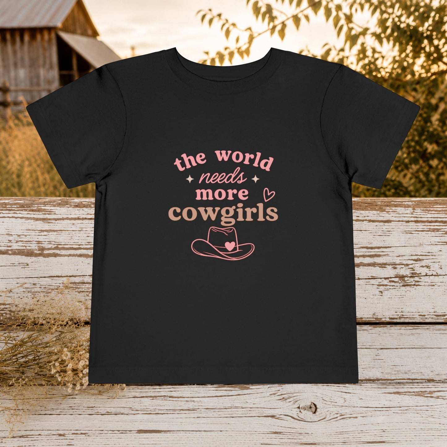 "The World Needs More Cowgirls" Pink Cowgirl Hat Kids Shirt - Toddler Tee