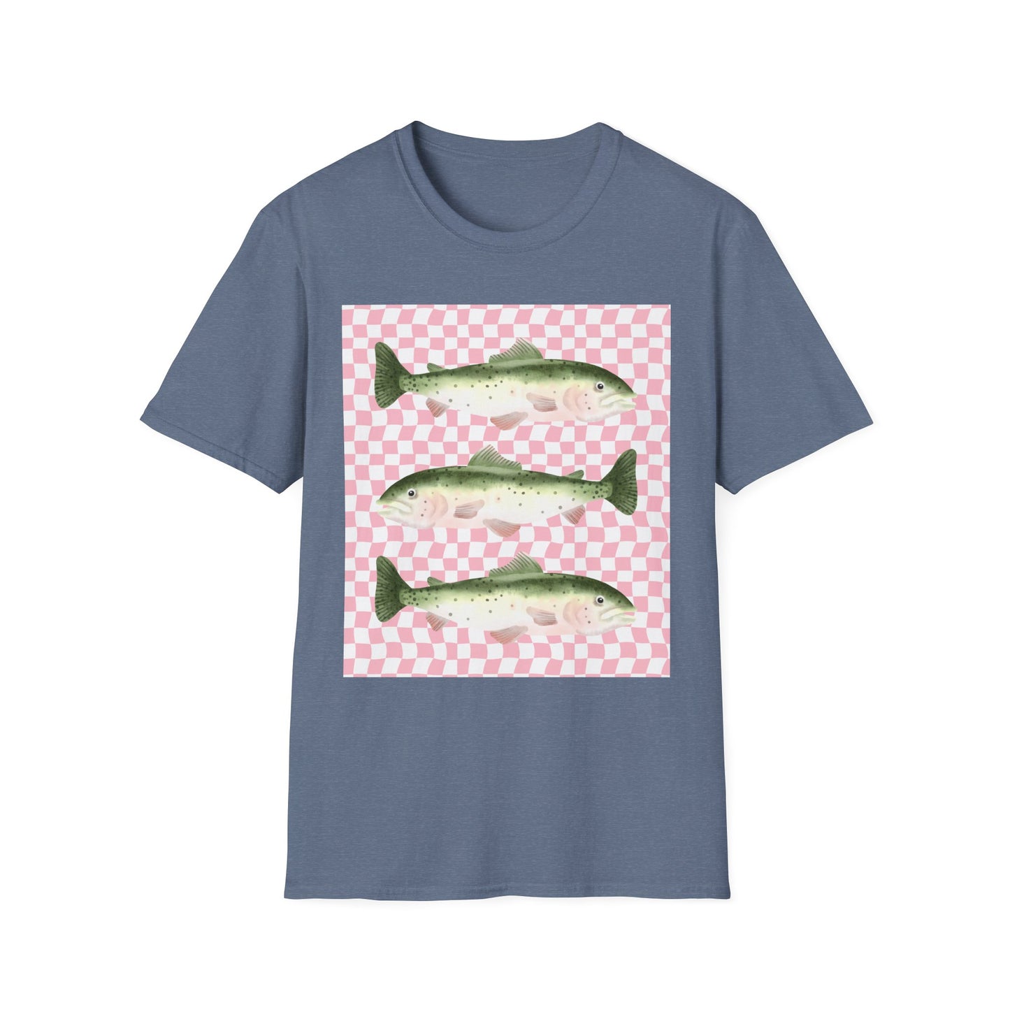 Three Vintage Fish T-Shirt | Pink Checkerboard Background