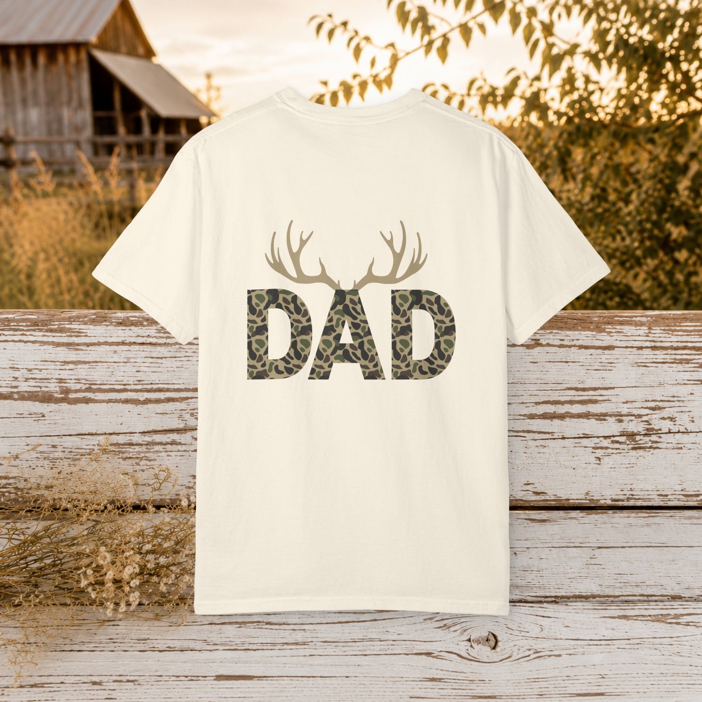 Dad Camo Deer Antler Shirt, Country Dad Hunting T-Shirt, Rustic Fathers Day Gift for Hunter, Antlers Graphic Tee for Dad, Outdoorsman Gift