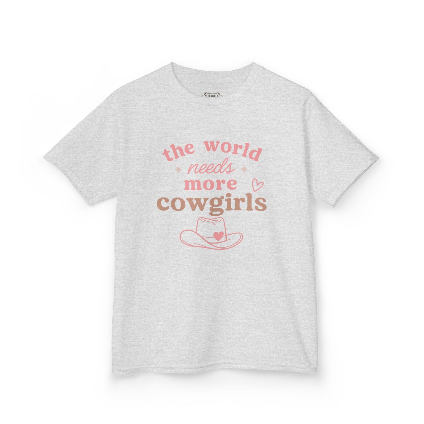 “The World Needs More Cowgirls” Pink Cowgirl Graphic - Kids Tee