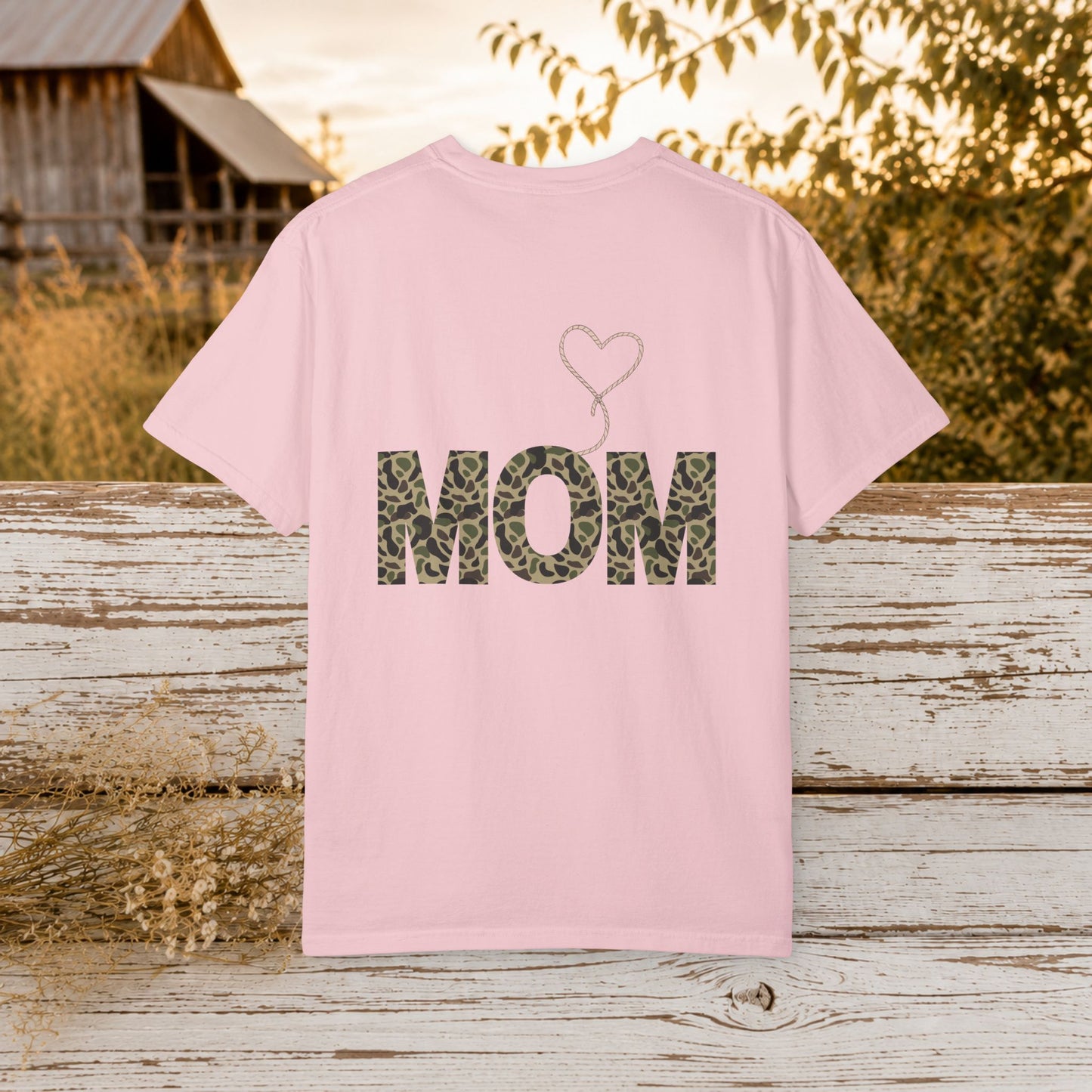 Country Mom Camo Shirt with Rope Heart, Rustic Mama T-Shirt, Western Mom Gift, Camo Heart Graphic Tee, Mothers Day Country Mom Shirt