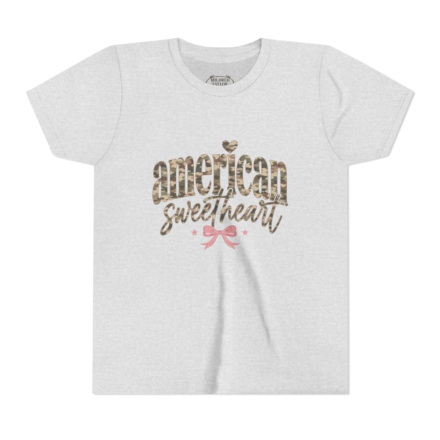 American Sweetheart Youth Tee — Camouflage Print Patriotic Kids Shirt