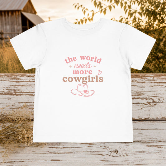 "The World Needs More Cowgirls" Pink Cowgirl Hat Kids Shirt - Toddler Tee