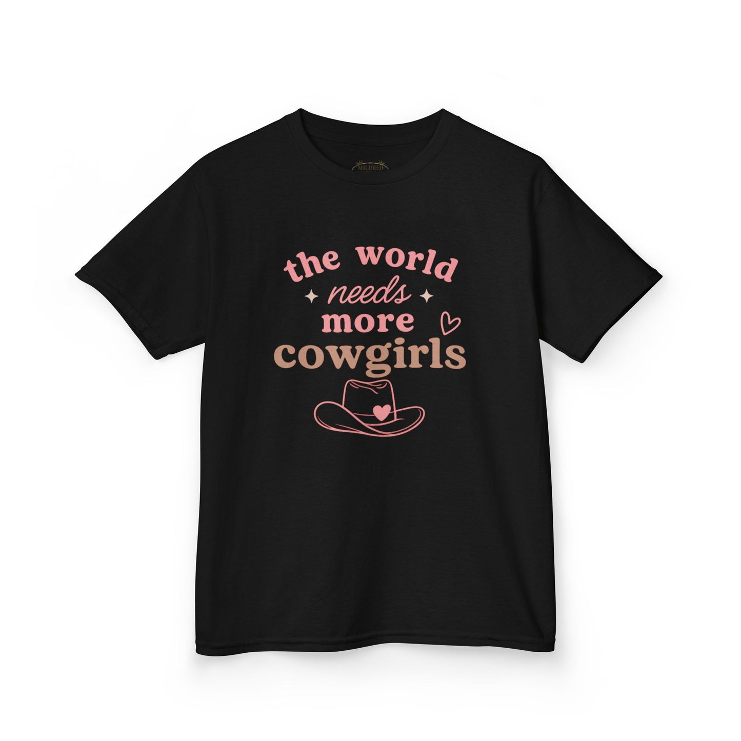 “The World Needs More Cowgirls” Pink Cowgirl Graphic - Kids Tee