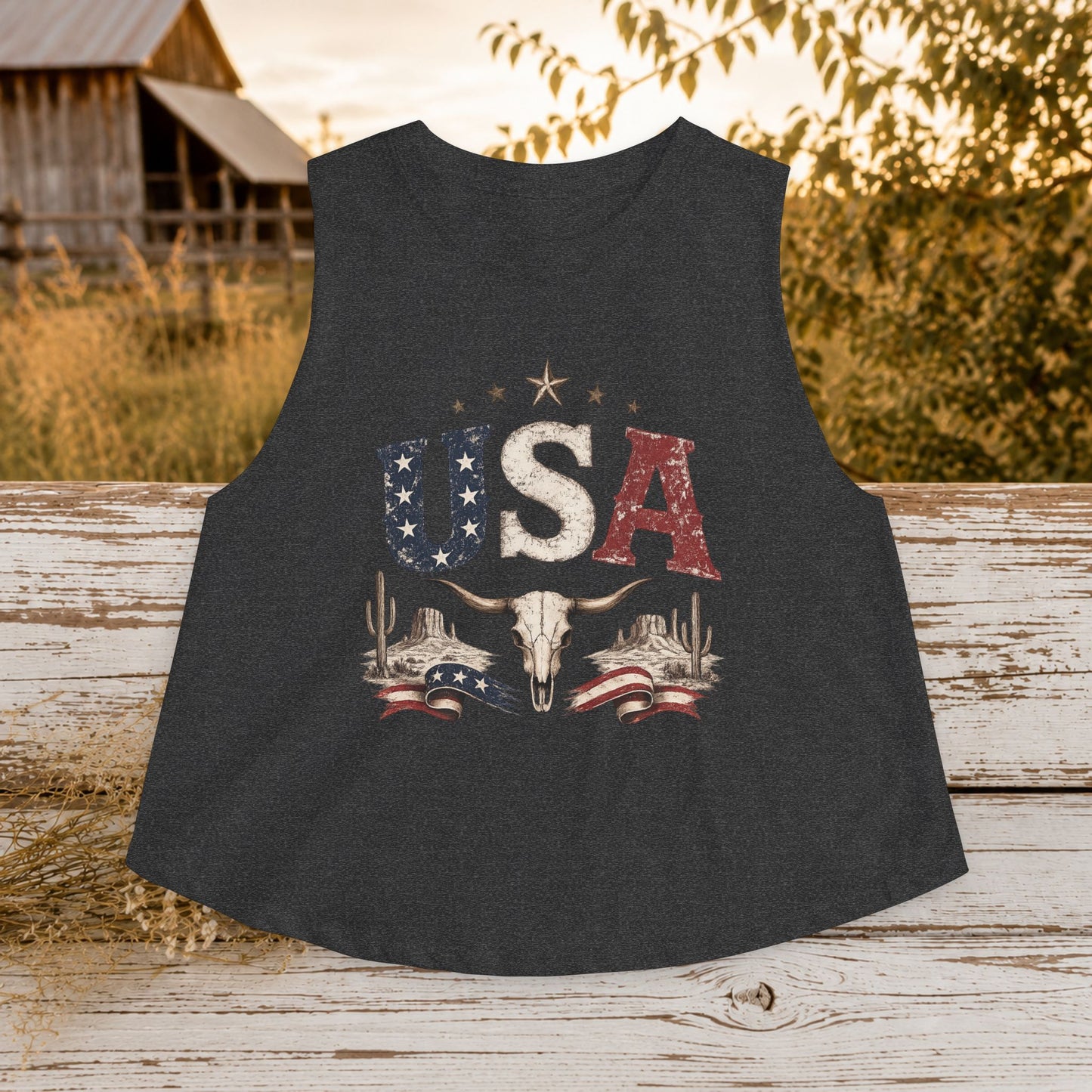 Women's USA Crop Top Tank - Patriotic Festival Tank Top