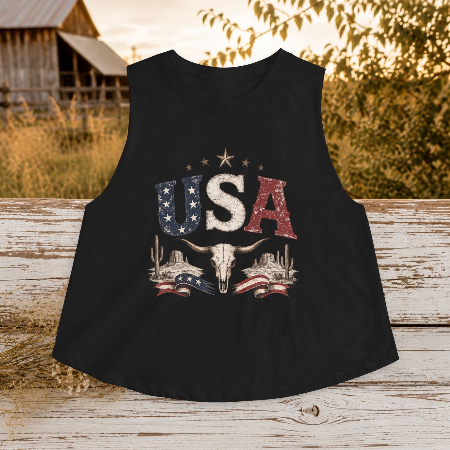 Women's USA Crop Top Tank - Patriotic Festival Tank Top
