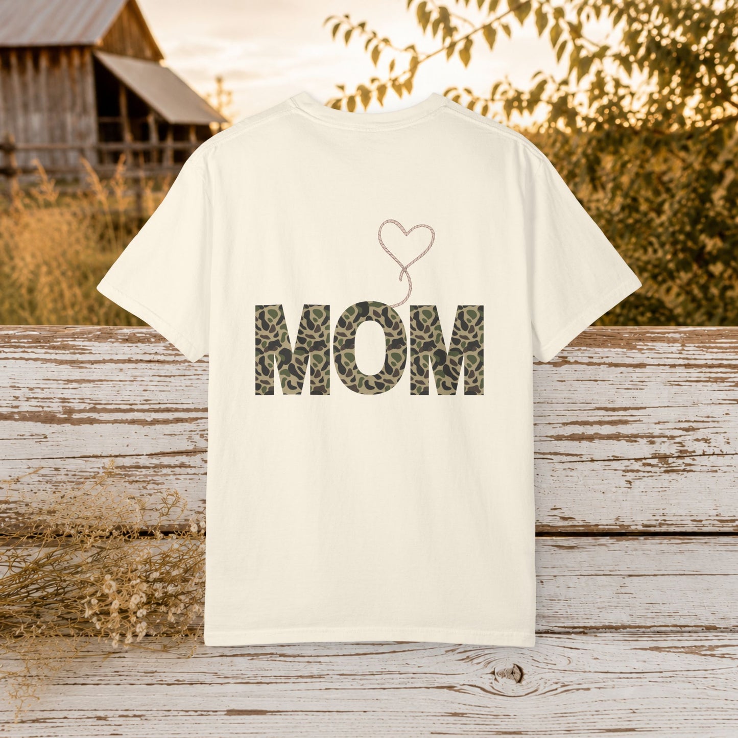 Country Mom Camo Shirt with Rope Heart, Rustic Mama T-Shirt, Western Mom Gift, Camo Heart Graphic Tee, Mothers Day Country Mom Shirt