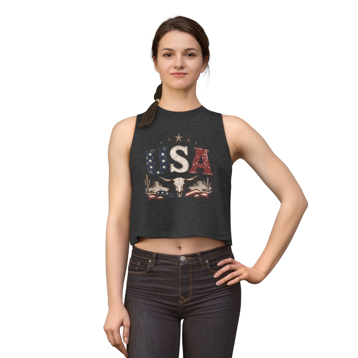 Women's USA Crop Top Tank - Patriotic Festival Tank Top
