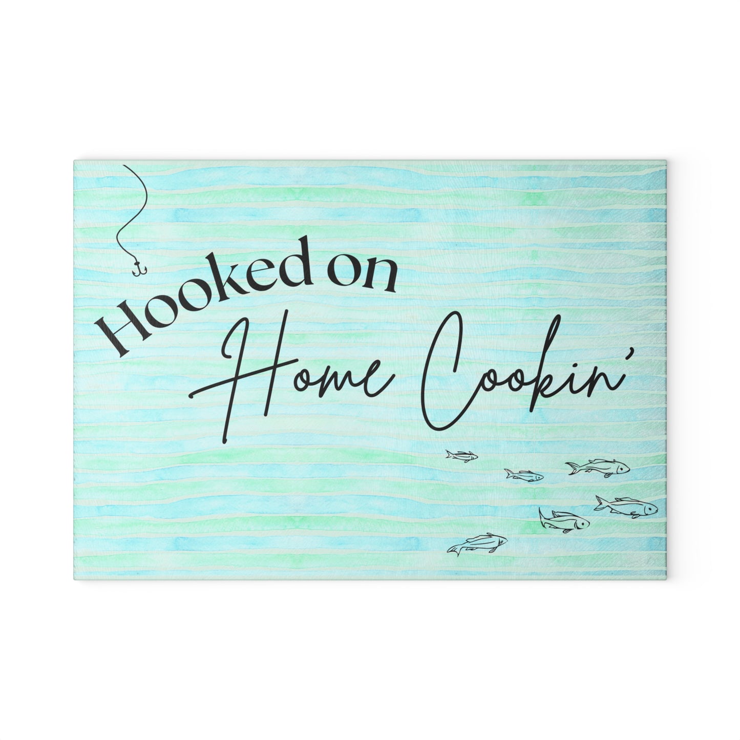 Hooked on Home Cookin' Glass Cutting Board – Coastal Kitchen Decor