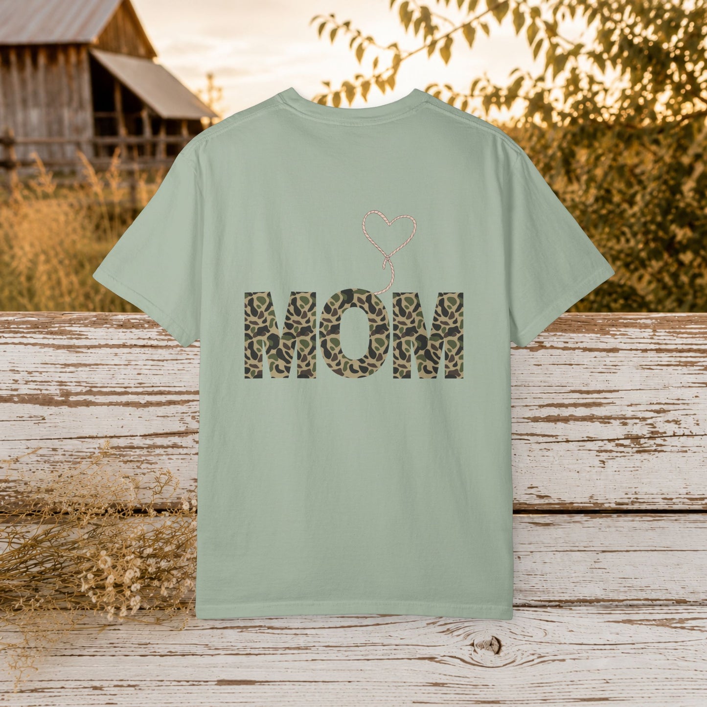 Country Mom Camo Shirt with Rope Heart, Rustic Mama T-Shirt, Western Mom Gift, Camo Heart Graphic Tee, Mothers Day Country Mom Shirt