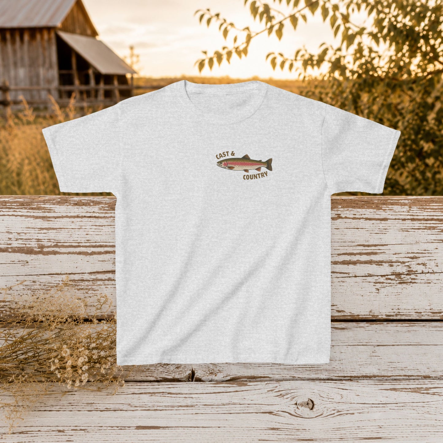 "Cast & Country" Trout Fishing Graphic Shirt - Kids Tee