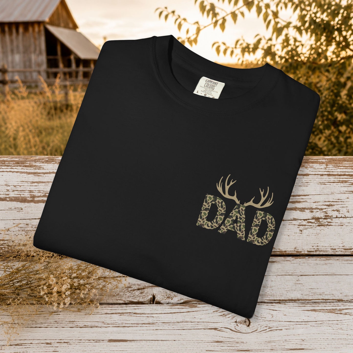 Dad Camo Deer Antler Shirt, Country Dad Hunting T-Shirt, Rustic Fathers Day Gift for Hunter, Antlers Graphic Tee for Dad, Outdoorsman Gift