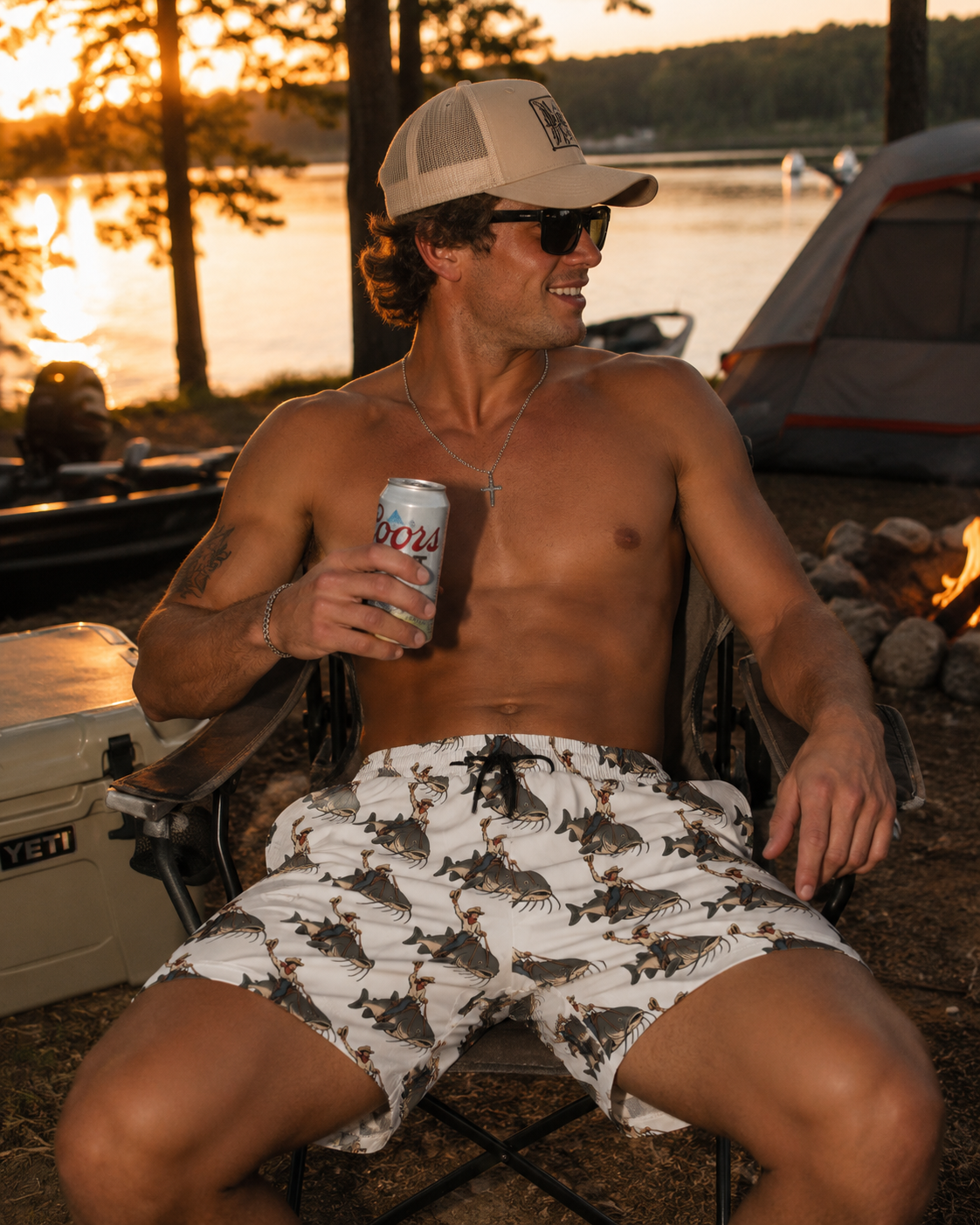 Dirty Water Cowboy Catfish Swim Shorts - Men’s Mid-Length Beach Trunks