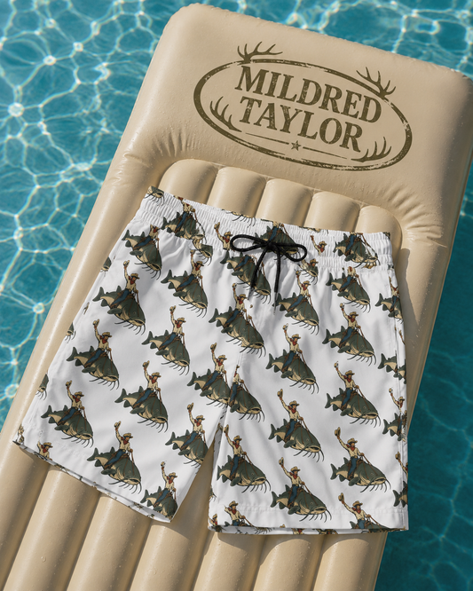 Dirty Water Cowboy Catfish Swim Shorts - Men’s Mid-Length Beach Trunks