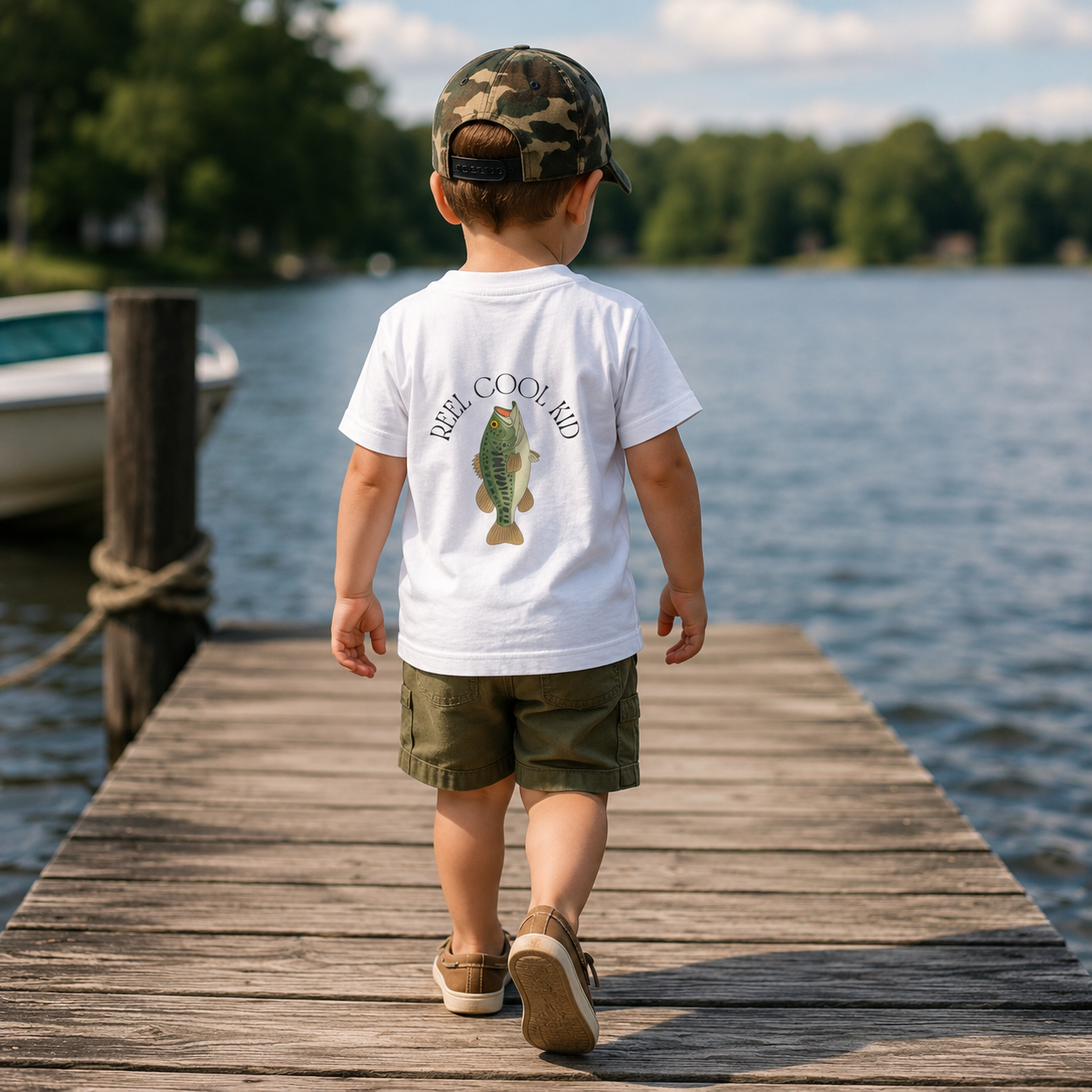 “Reel Cool Kid” Fishing Bass Graphic - Toddler Tee