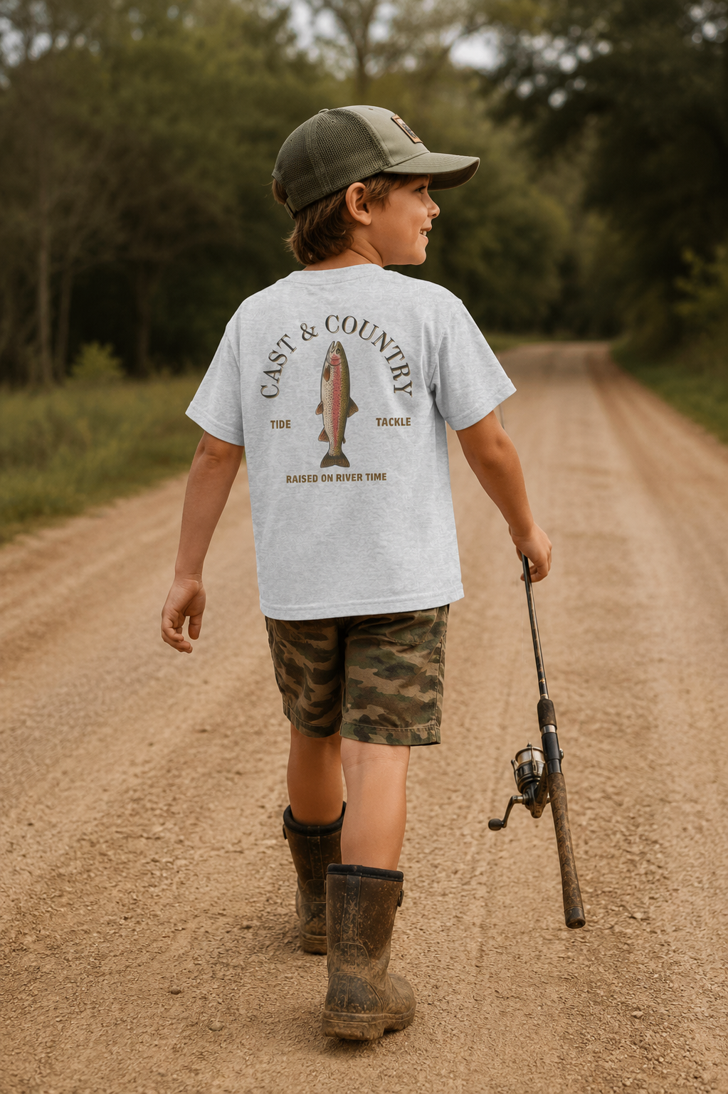 "Cast & Country" Trout Fishing Graphic Shirt - Kids Tee