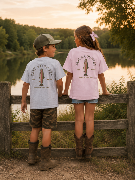 "Cast & Country" Trout Fishing Graphic Shirt - Kids Tee