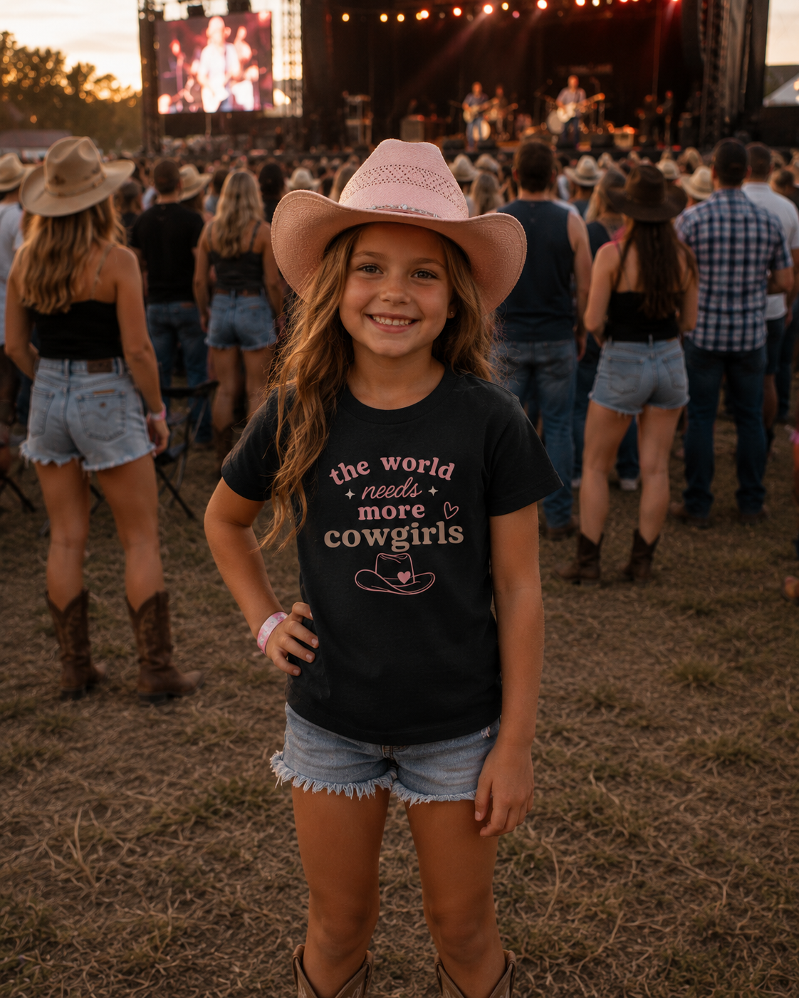 “The World Needs More Cowgirls” Pink Cowgirl Graphic - Kids Tee