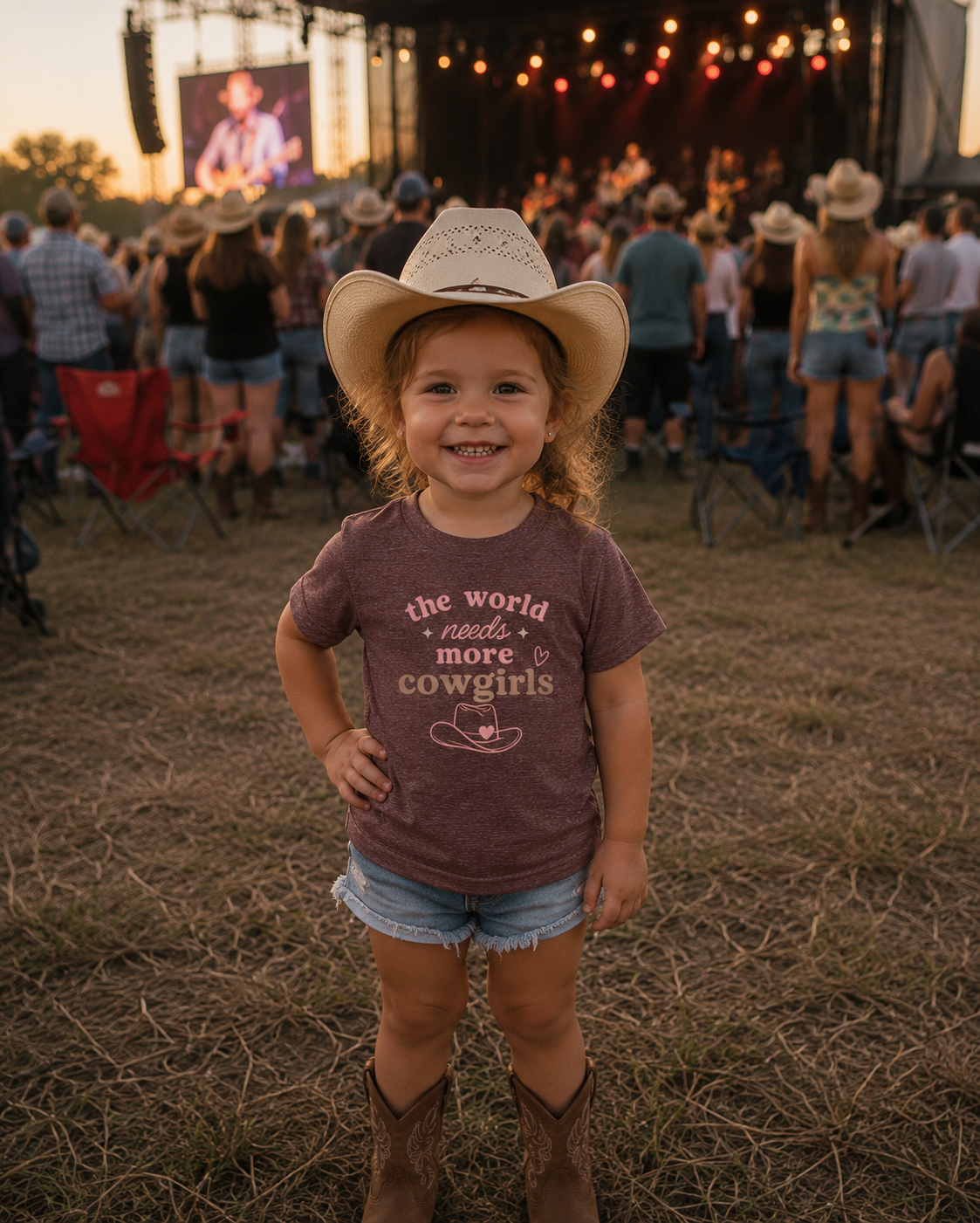 "The World Needs More Cowgirls" Pink Cowgirl Hat Kids Shirt - Toddler Tee