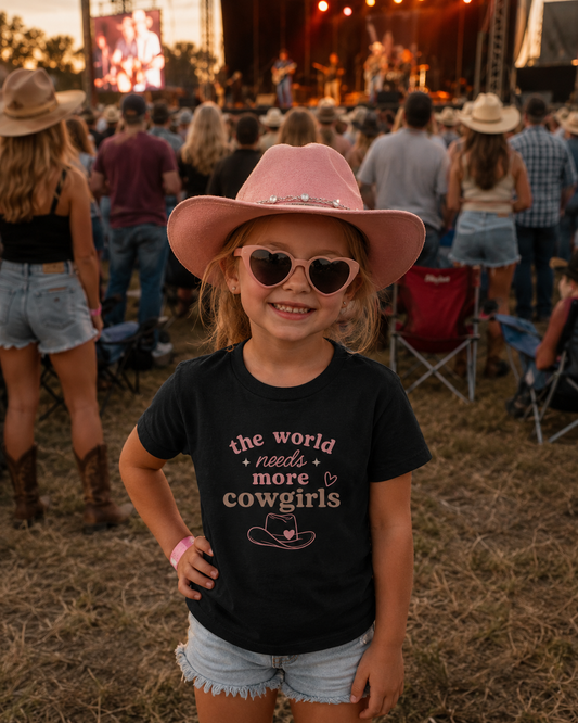 "The World Needs More Cowgirls" Pink Cowgirl Hat Kids Shirt - Toddler Tee