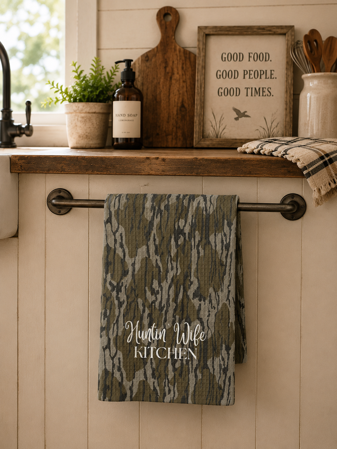 Huntin' Wife Kitchen Waffle-Weave Tea Towel - Camo Decorative Kitchen Towel