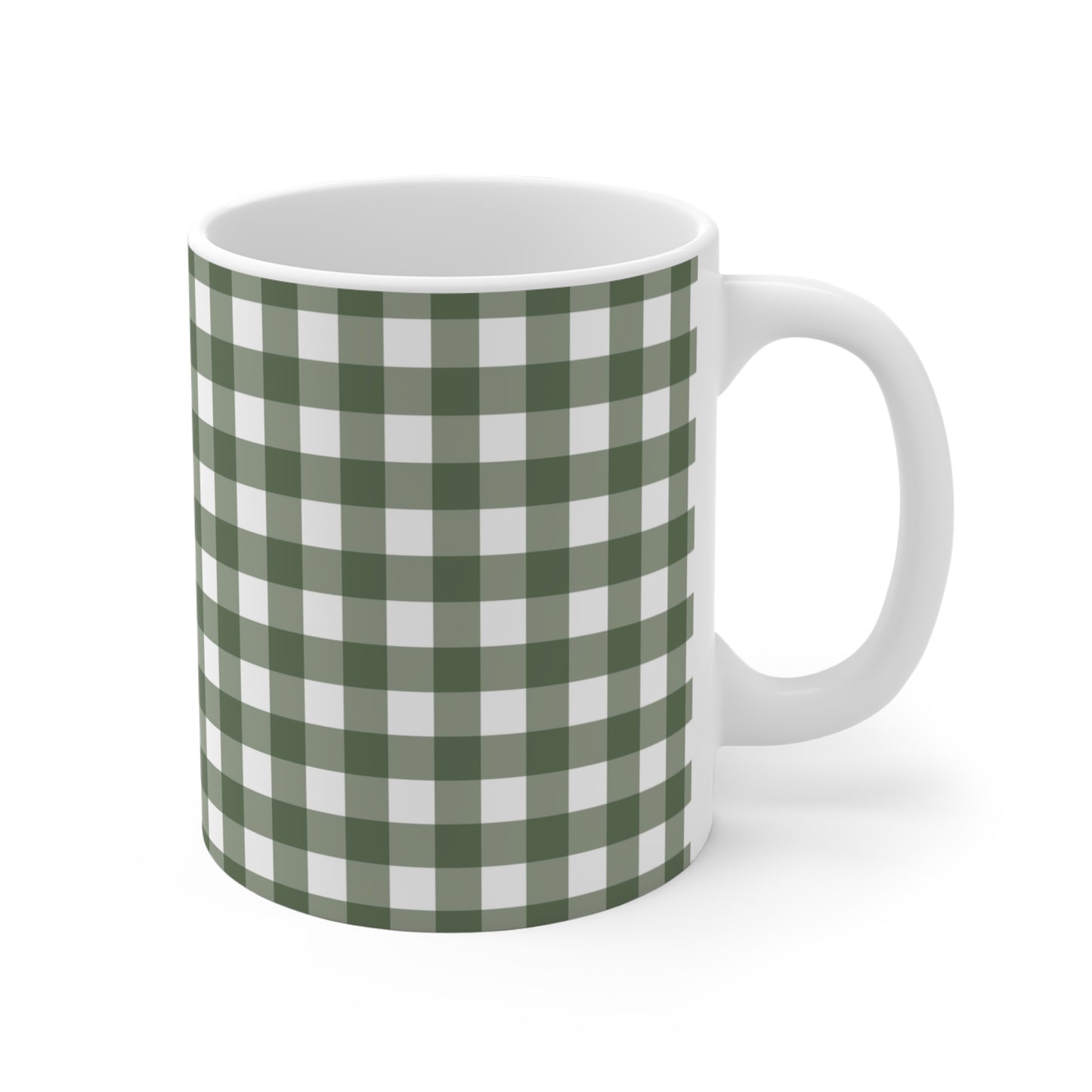 Bird Dog Mama Ceramic Mug — 11oz Green Gingham Coffee Cup