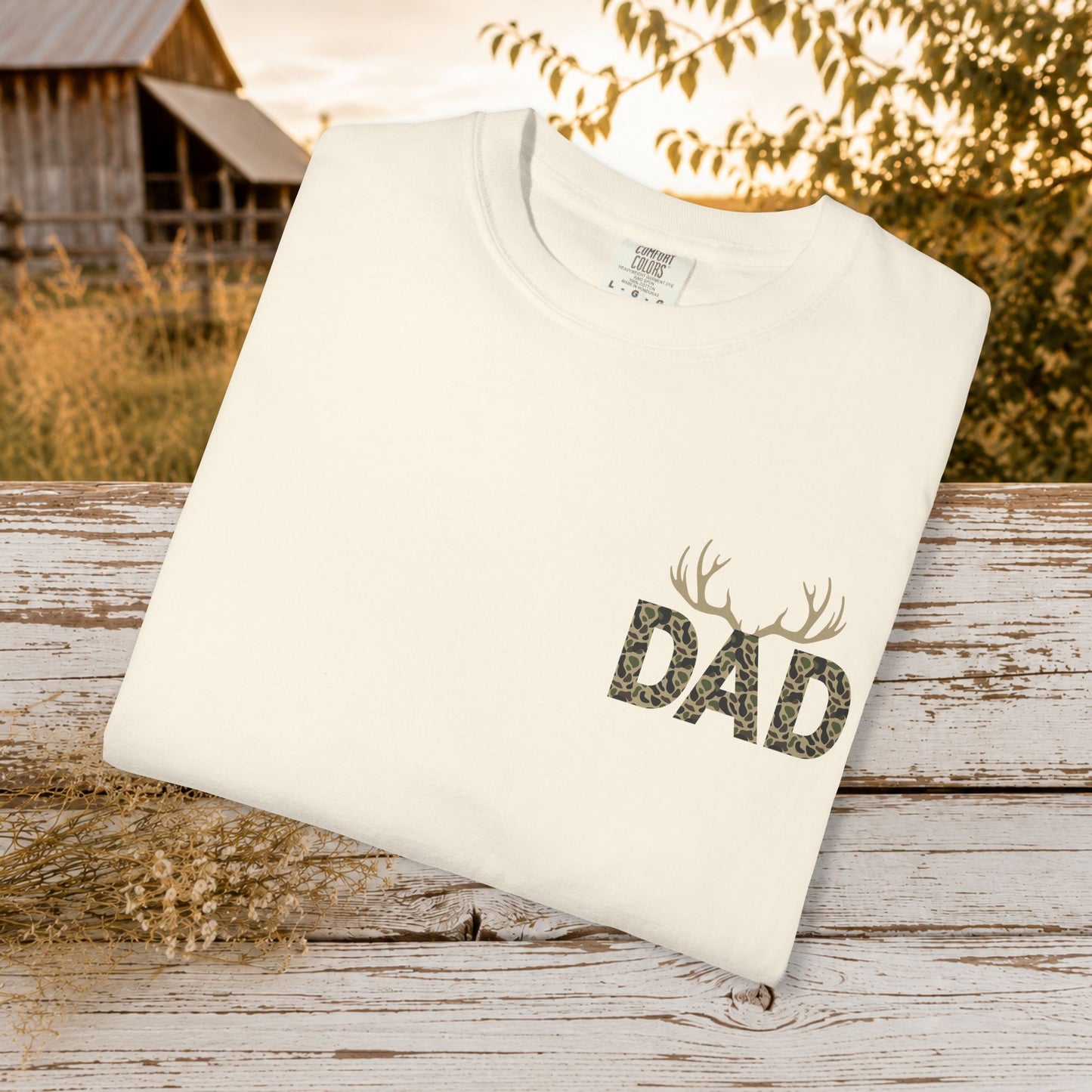 Dad Camo Deer Antler Shirt, Country Dad Hunting T-Shirt, Rustic Fathers Day Gift for Hunter, Antlers Graphic Tee for Dad, Outdoorsman Gift