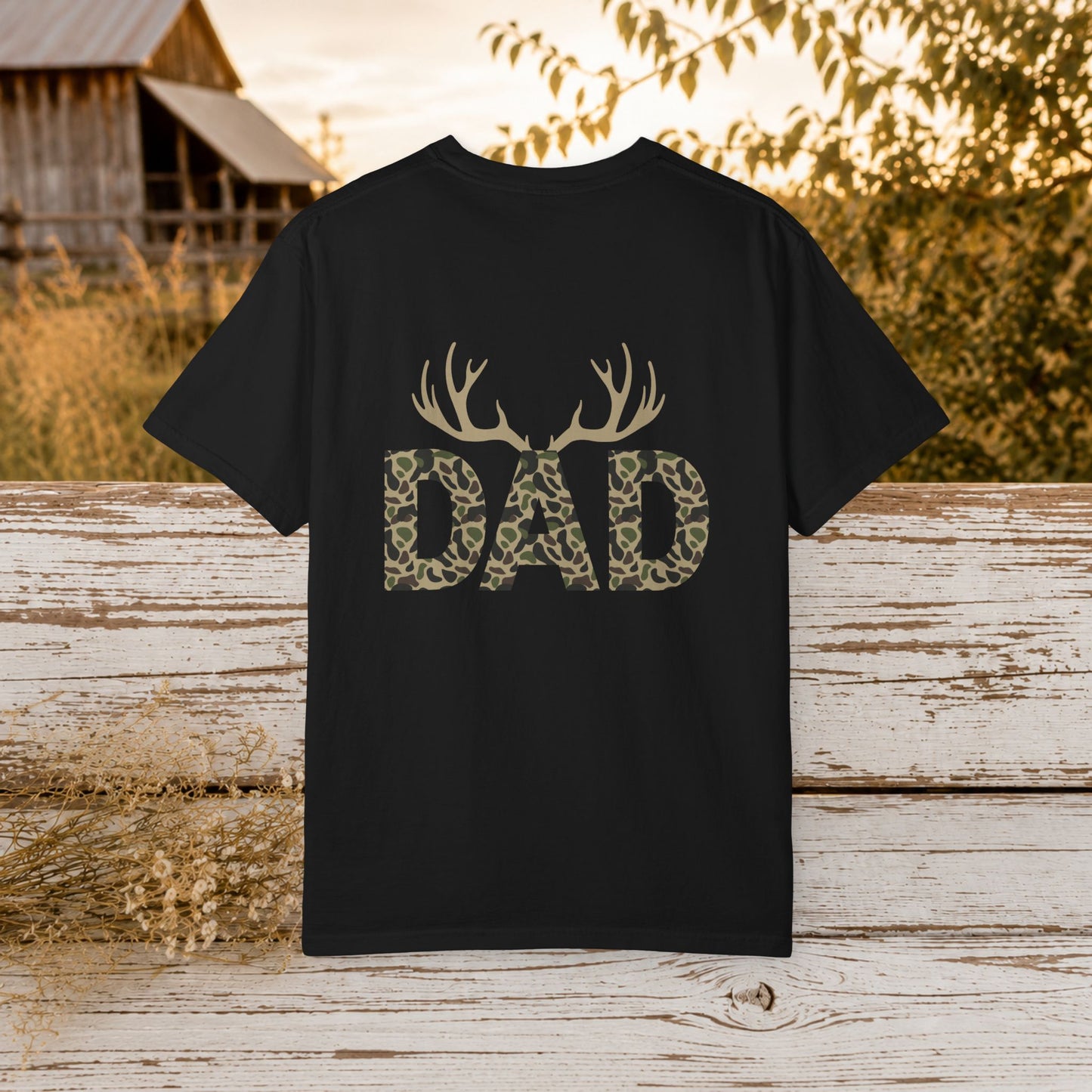 Dad Camo Deer Antler Shirt, Country Dad Hunting T-Shirt, Rustic Fathers Day Gift for Hunter, Antlers Graphic Tee for Dad, Outdoorsman Gift