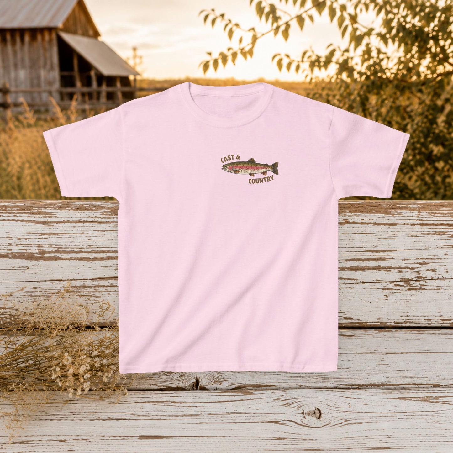 "Cast & Country" Trout Fishing Graphic Shirt - Kids Tee