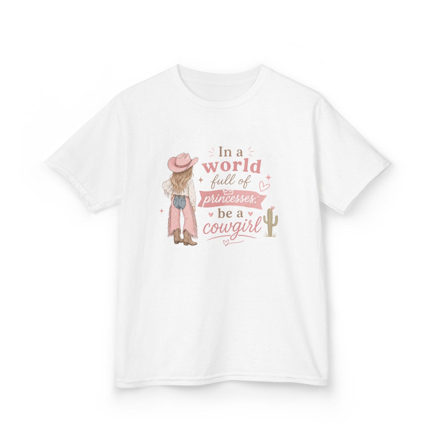 "In a world full of princesses be a cowgirl" Pink Western Graphic - Kids Tee