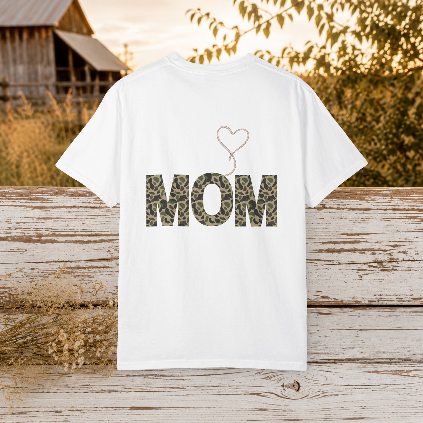 Country Mom Camo Shirt with Rope Heart, Rustic Mama T-Shirt, Western Mom Gift, Camo Heart Graphic Tee, Mothers Day Country Mom Shirt