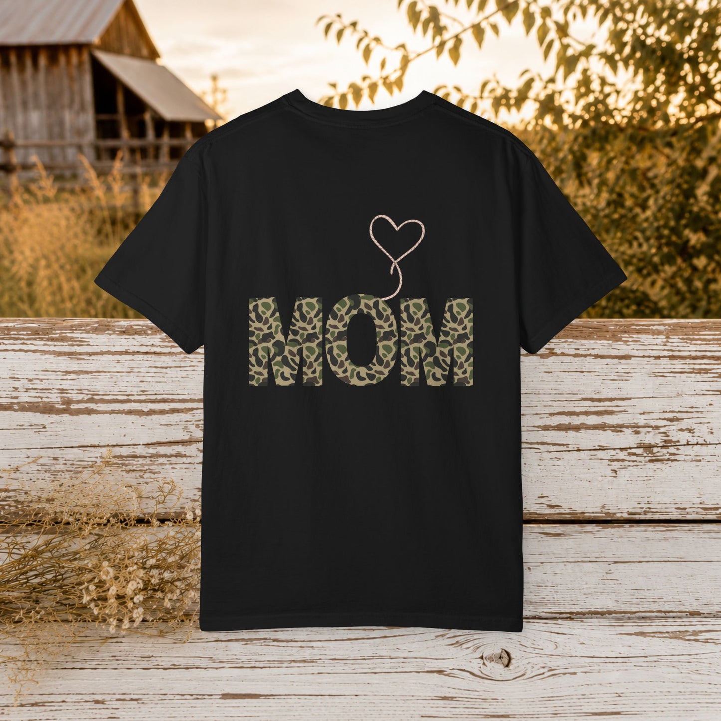 Country Mom Camo Shirt with Rope Heart, Rustic Mama T-Shirt, Western Mom Gift, Camo Heart Graphic Tee, Mothers Day Country Mom Shirt
