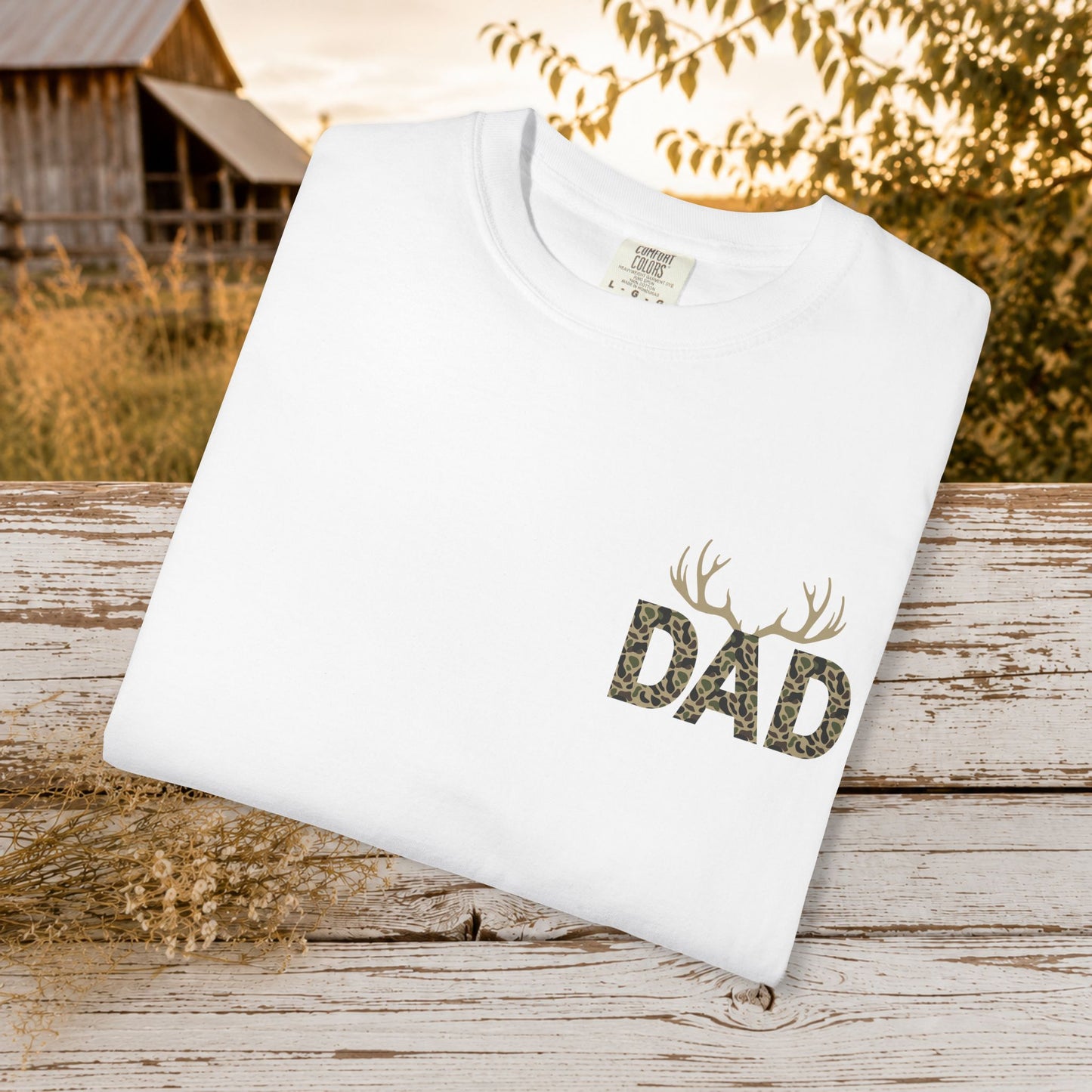 Dad Camo Deer Antler Shirt, Country Dad Hunting T-Shirt, Rustic Fathers Day Gift for Hunter, Antlers Graphic Tee for Dad, Outdoorsman Gift