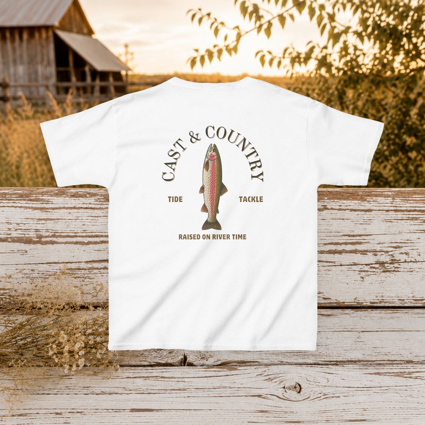 "Cast & Country" Trout Fishing Graphic Shirt - Kids Tee