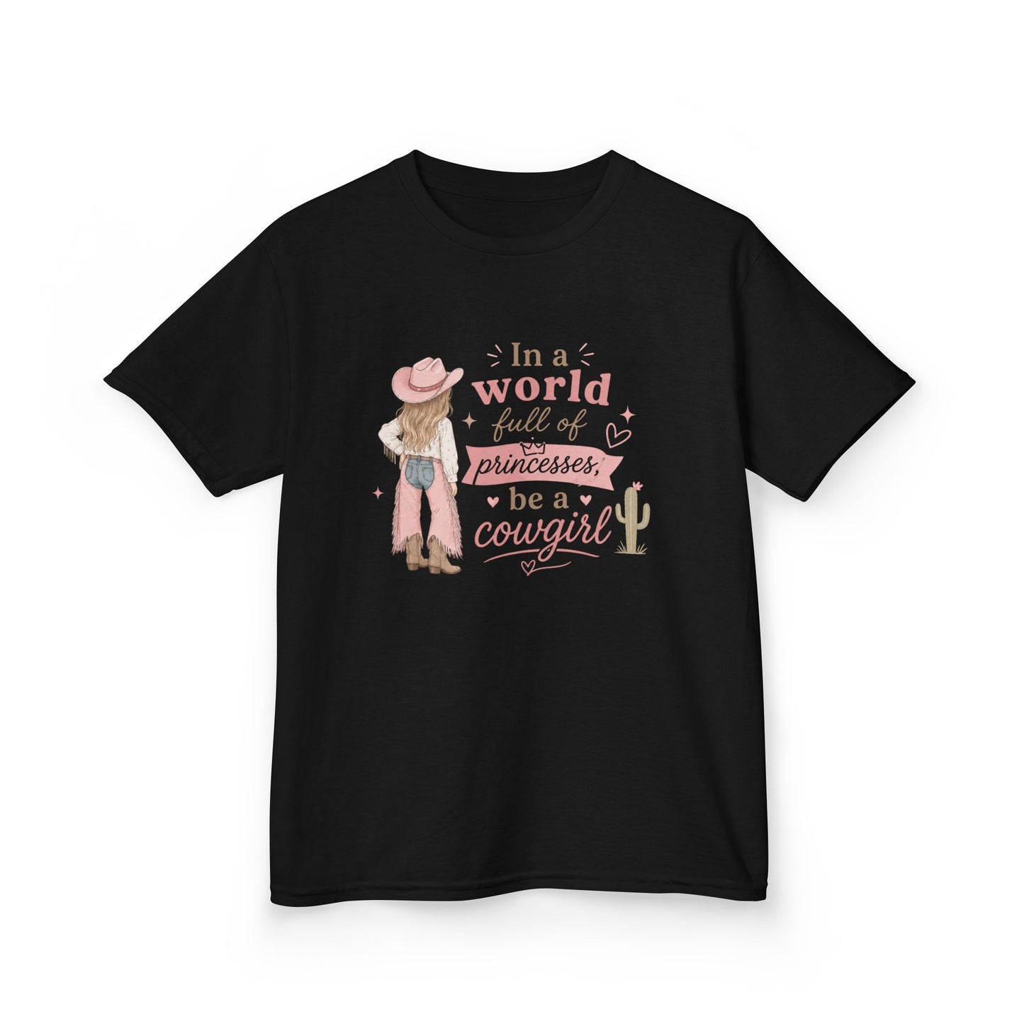 "In a world full of princesses be a cowgirl" Pink Western Graphic - Kids Tee