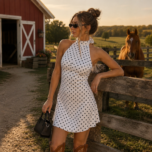 Classy Polka Dot Off-Shoulder Sleeveless Backless Mini Dress